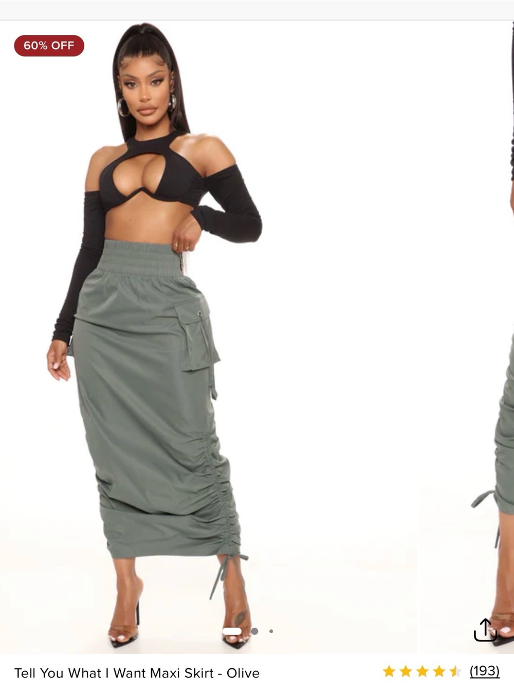 Fashion Nova Olive Drawstring Maxi Skirt with Cargo Pocket